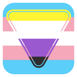 the nonbinary pride flag superimposed over the trans pride flag